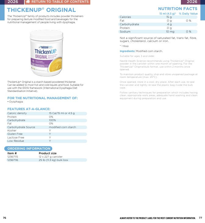 Nestle Thickenup Instant Food Thickener, Original 227g — Nutrition information