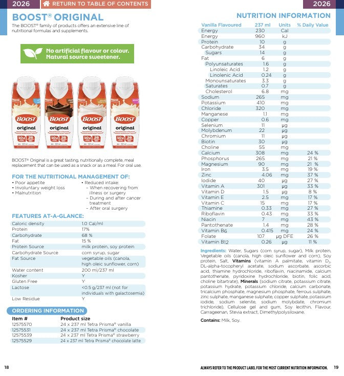 Boost Original 237ml Chocolate Oral USE Only — Nutrition information