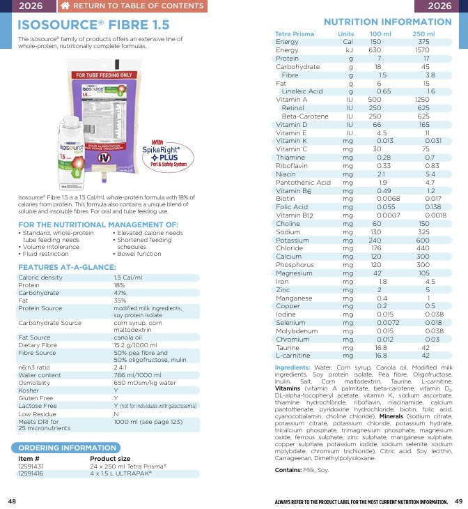 Isosource Fibre 1.5, Ultrapak, 1.5l — Nutrition information