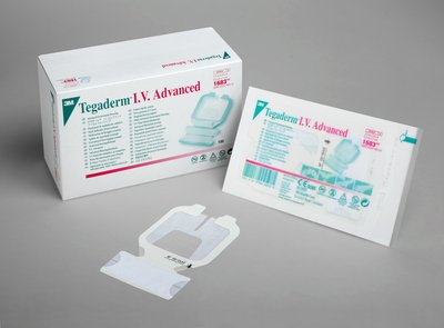 3M 1683 Tegaderm I.V. Advanced Securement Dressing - 2(1/2) inch x 2(3/4) inch, Box of 100 dressings - 7×6.5cm / 3m