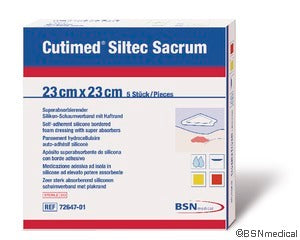 BX/5 CUTIMED SILTEC B FOAM DRESSING W/SUPER ABSORB AND SIL LAYER, SACRUM, ADH BORDER, 23CM X 23CM - 23×23cm / 23cm