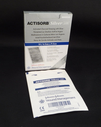 (CS5) BX/10 ACTISORB® SILVER 220 ACTIVATED CHARCOAL DRESSING WITH SILVER 10.5CM X 10.5CM - 6.5×9.5cm / 6.5cm