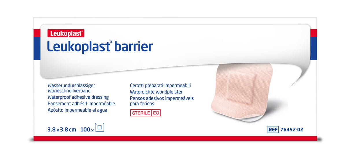 Leukoplast Barrier Adhesive Dressings, Waterproof, Beige, 3.8 cm x 3.8 cm, Box of 100