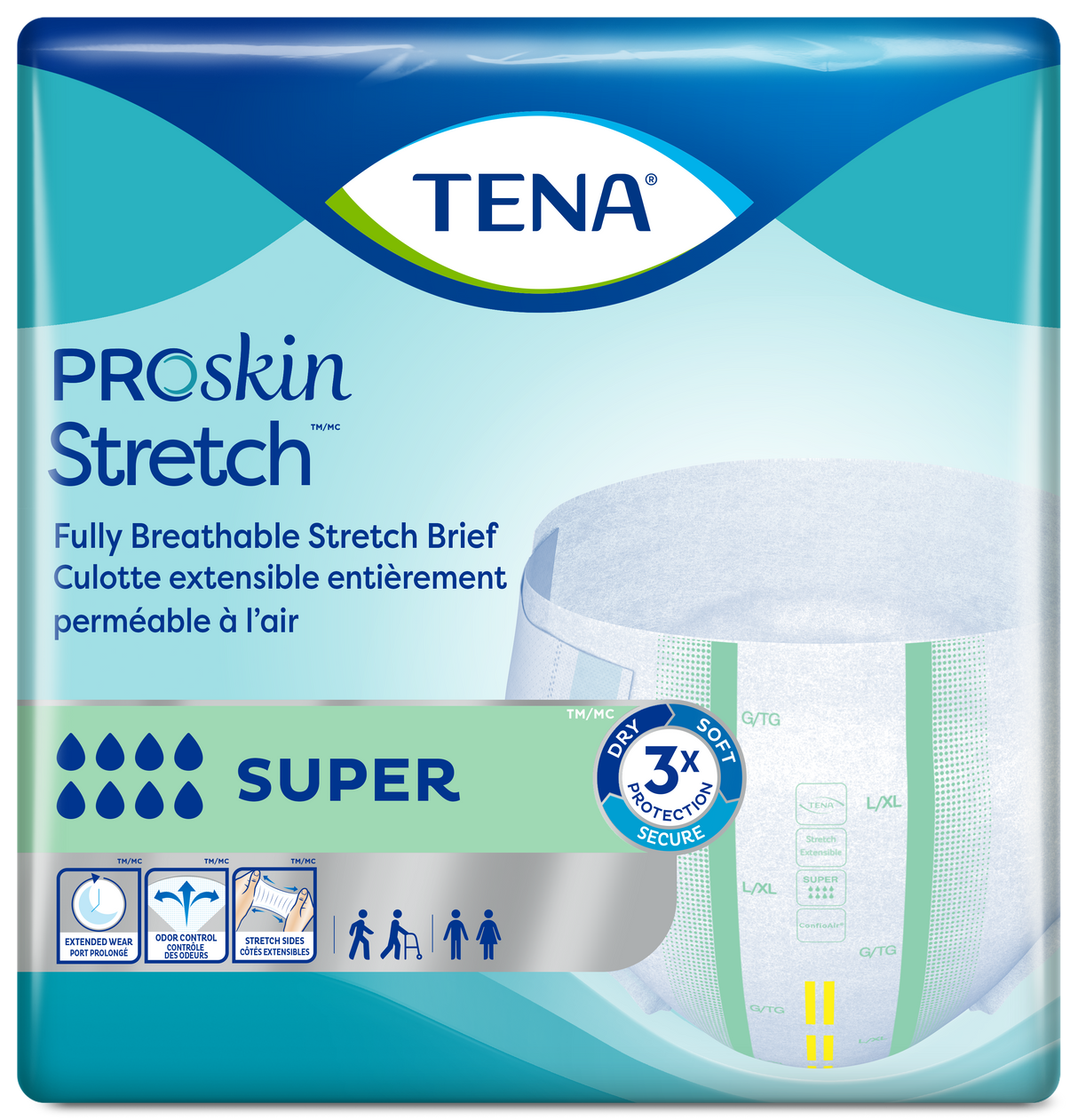 TENA ProSkin Stretch Super Incontinence Brief, Heavy Absorbency