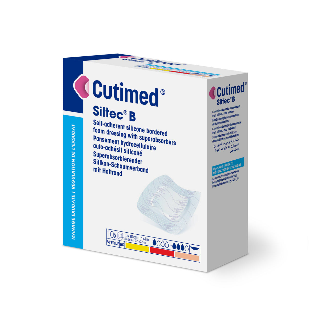 Cutimed Siltec Silicone Foam Dressings, Siltec B Sterile, 4 x 4 in., Box of 10
