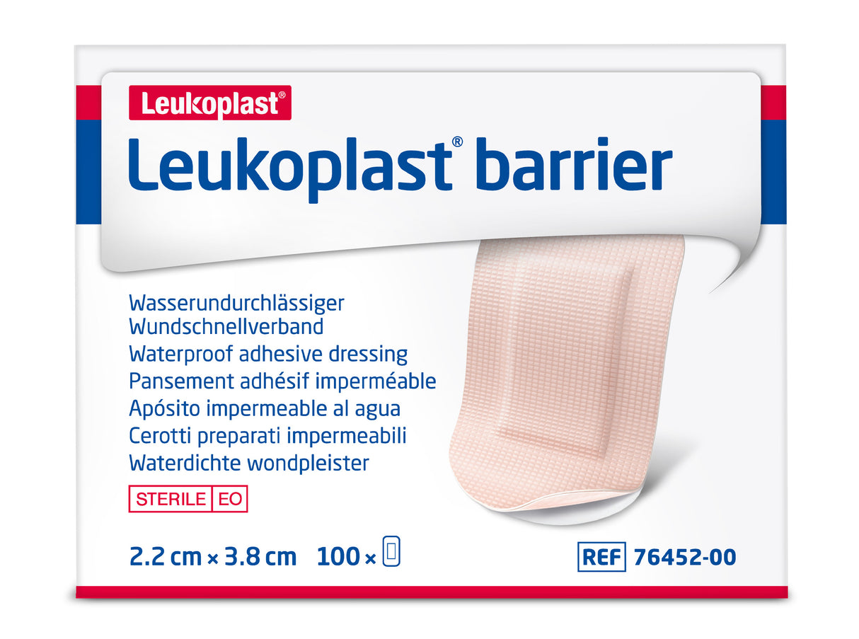 Leukoplast Barrier Adhesive Dressings, Waterproof, Beige, 3.8 cm x 2.2 cm, Box of 100
