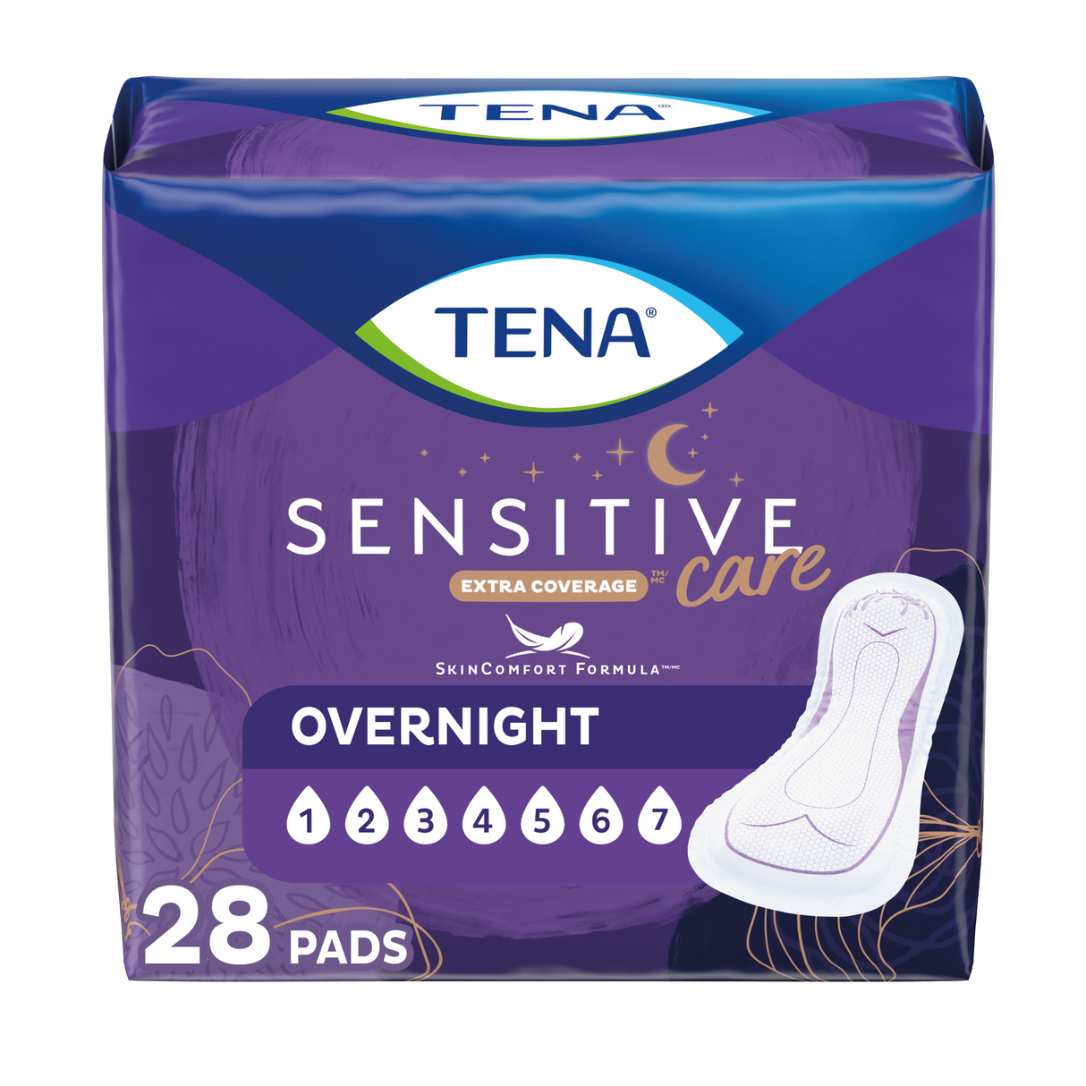 TENA Sensitive Care Extra Coverage Overnight Pads
