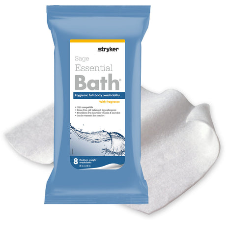 Essential Bath Body Washcloth W/ Vitamin E & Aloe 8" X 8" Fragrance-free Rinse-free Hypo
