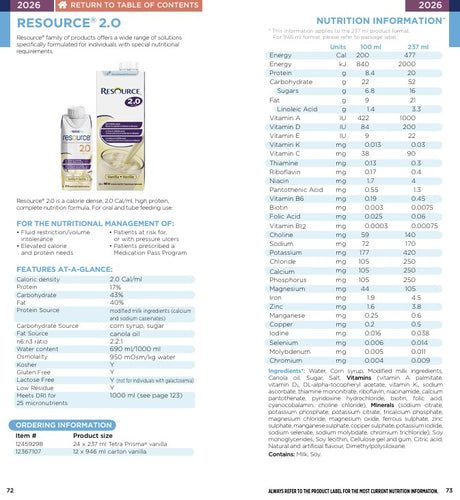 Resource 2.0 Tetra Prisma Vanilla, 24 x 237 ml — Nutrition information