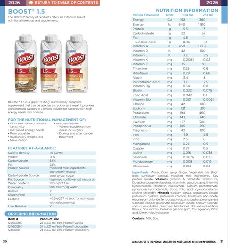 Boost 1.5 Plus Calories 237ml Vanilla Concentrated Gluten-free — Nutrition information