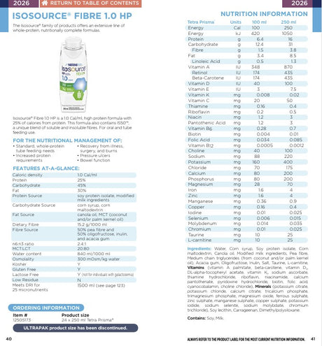 Isosource Fibre 1.0 HP Tetra 250ml — Nutrition information