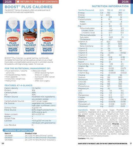 Boost Plus Calories 237ml Vanilla Oral USE Only — Nutrition information