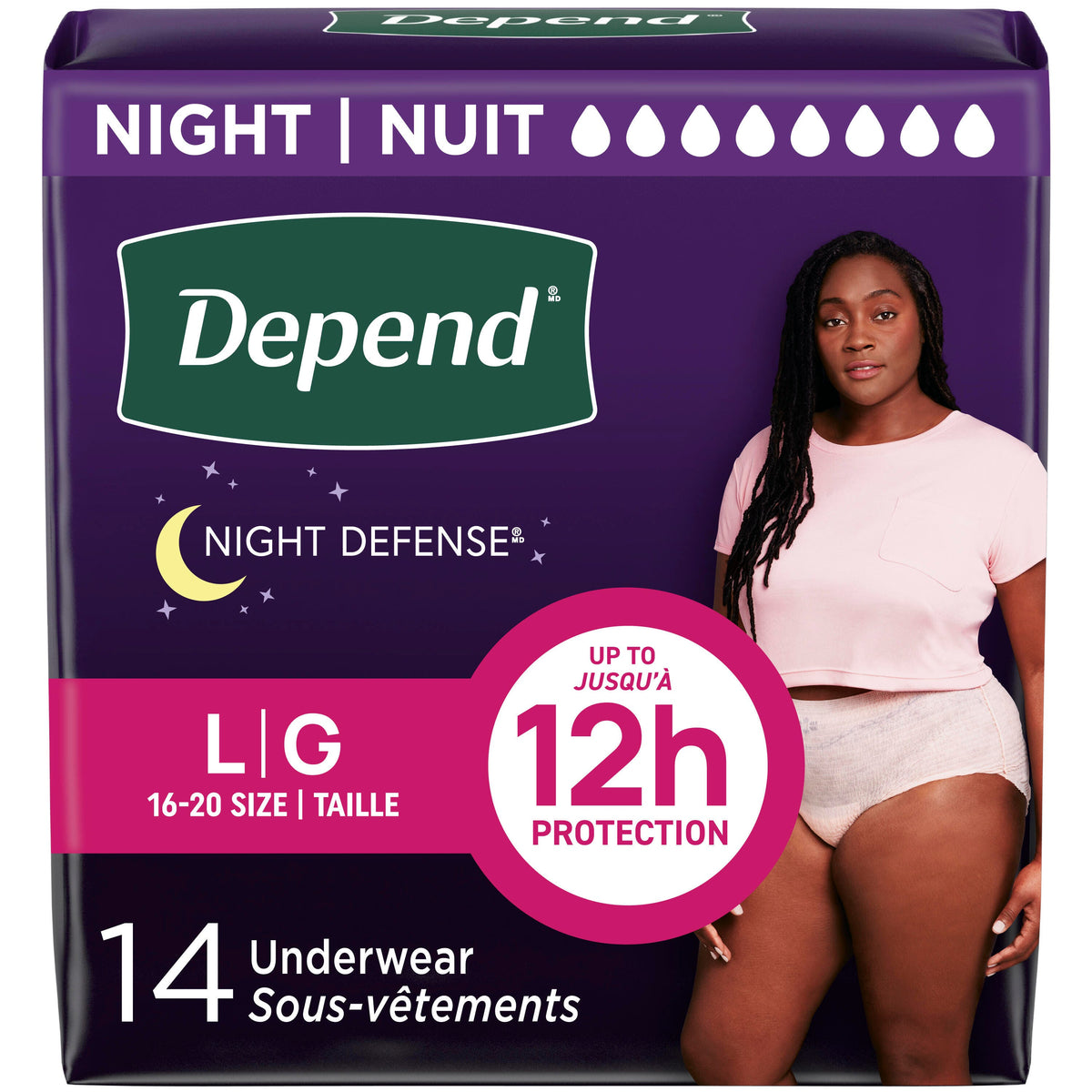 Night Defense® Adult Incontinence Underwear for Women - L