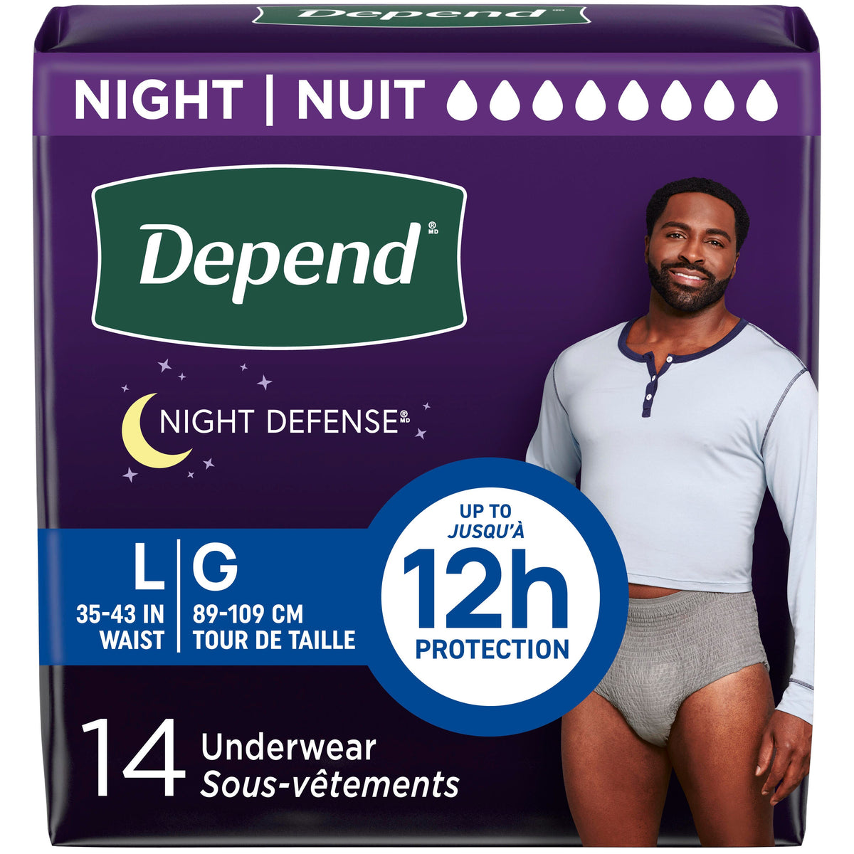 Night Defense® Adult Incontinence Underwear for Men - L