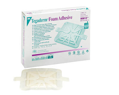 3M 90612 Tegaderm Foam Adhesive, Square - 5(5/8)" x 5(5/8)" total, 4" x 4" pad, Box of 10 dressings