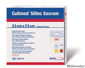 BX/5 CUTIMED SILTEC B FOAM DRESSING W/SUPER ABSORB AND SIL LAYER, SACRUM, ADH BORDER, 23CM X 23CM - 23×23cm / 23cm