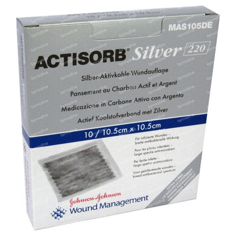 (CS5) BX/10 ACTISORB® SILVER 220 ACTIVATED CHARCOAL DRESSING WITH SILVER 10.5CM X 10.5CM - 10.5×10.5cm / 10.5cm