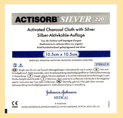 (CS5) BX/10 ACTISORB® SILVER 220 ACTIVATED CHARCOAL DRESSING WITH SILVER 10.5CM X 10.5CM - 19×10.5cm / 19cm