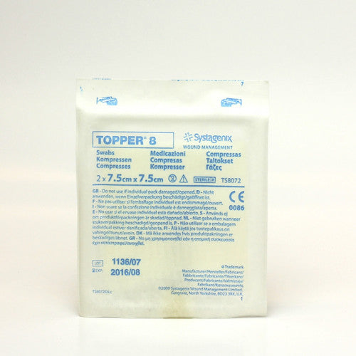 JNJ TS8072 BX/100  (36/CS) Topper 8 Swab Sterile  7.5cmX7.5cm Patient ready 3