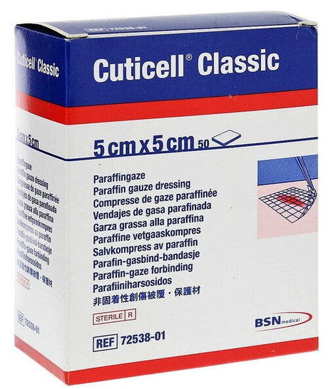 Cuticell Classic Non-Adh Dressing Impregnated W/Paraffin 5Cm X 5Cm (Hospital Pack) - 5×5cm / 5cm