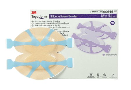 3M 90646 Tegaderm Silicone Foam Heel / Elbow Contour Dressing With Border - 6" x 6" overall,  Box of 5 dressings - 15×15cm / 15cm