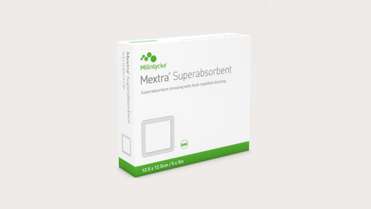 Mextra Super Absorbant Dressing, 10cm X 10cm (4in X 4in) Outer Dimension 12.5cm X 12.5cm (5x5i — 10×10cm / 12.5×12.5cm