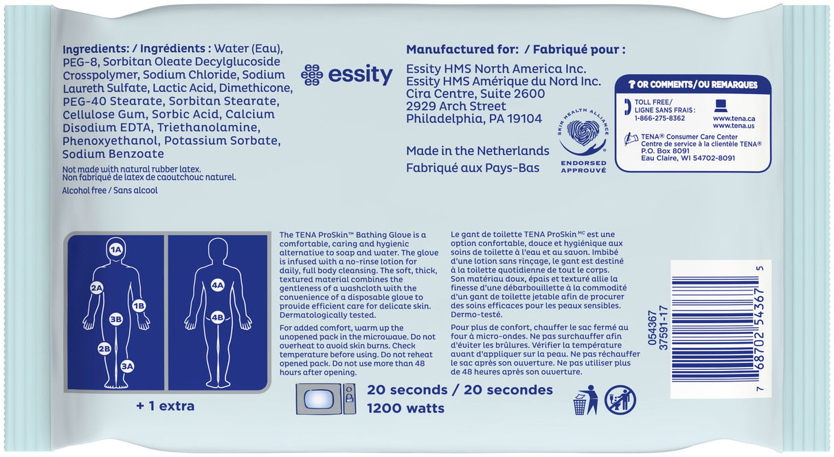 TENA ProSkin Bathing Glove, Premoistened Wipe