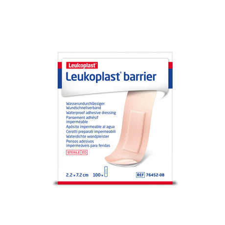 Leukoplast Barrier Adhesive Dressings, Waterproof, Beige, 7.2 cm x 2.2 cm, Box of 100