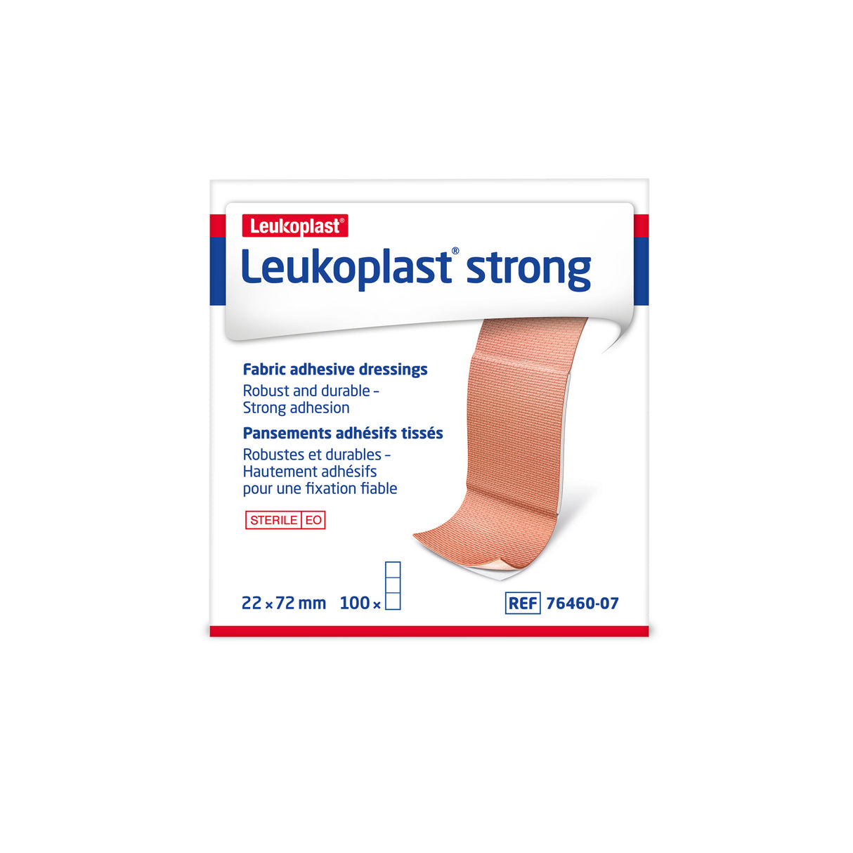 Leukoplast Strong, Adhesive Dressings, Beige, 2.2 cm x 7.2 cm, Box of 100