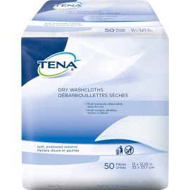 TENA® Dry Washcloths, Dry Disposable Wipes, 13"x13", 50 count