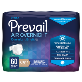 Prevail Air Overnight Incontinence Adult Briefs, Size 3, 60 count