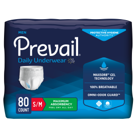 Prevail Incontinence Underwear for Men, Maximum Absorbency, Small/Medium, 72 count