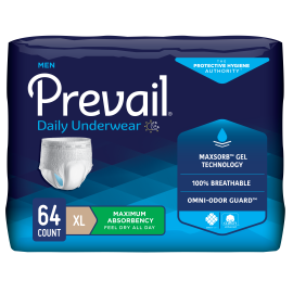 Prevail Incontinence Underwear for Men, Maximum Absorbency, Extra Large, 64 count