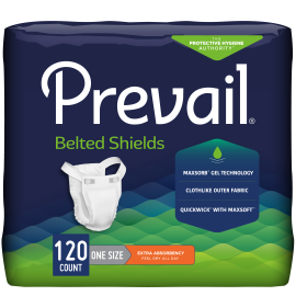 Prevail Incontinence Belted Shields, Extra Absorbency, One Size, 120 count