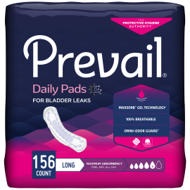 Prevail Incontinence Bladder Control Pads for Women, Maximum Absorbency, Long Length, 156 count