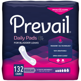 Prevail Incontinence Bladder Control Pads for Women, Ultimate Absorbency, Regular Length, 132 count