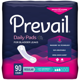 Prevail Incontinence Bladder Control Pads for Women, Light Absorbency, Regular Length, 90 count