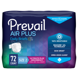 Prevail Air Plus Incontinence Brief, Size 2/Large, 72 count