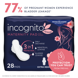 Incognito by Prevail Absorbent 3-in-1 Protective Maternity and Postpartum Pad with Wings for Menstrual and Bladder Leaks, 11 hours of Protection with Odor Guard, 84 Count