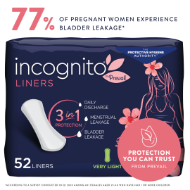 Incognito by Prevail Absorbent 3-in-1 Protective Postpartum Liner for Menstrual and Bladder Leaks, 9 hours of Protection with Odor Guard, 156 Count