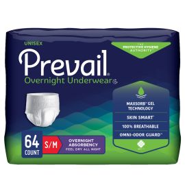 Prevail Overnight Incontinence Underwear for Men & Women, Small/Medium, 64 count